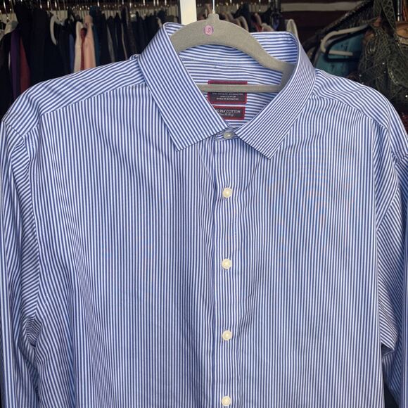 UNTUCKit Mens Large Friulano Shirt Blue On Blue Striped Italian Cotton - Picture 7 of 8